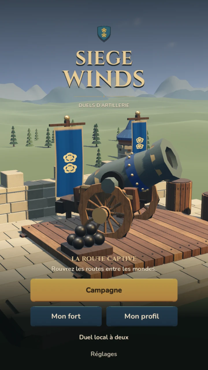 Actual Siege Winds V2 home screen in French